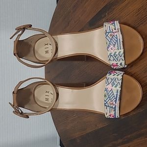 Mix No. 6 | Avery Embroidered block heel sandals woven adjustable women